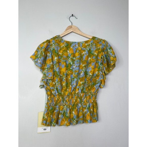 NWT Birds of Paradis Trovata V-Neck Paloma Blouse Golden Briar Yellow Floral - Picture 7 of 8
